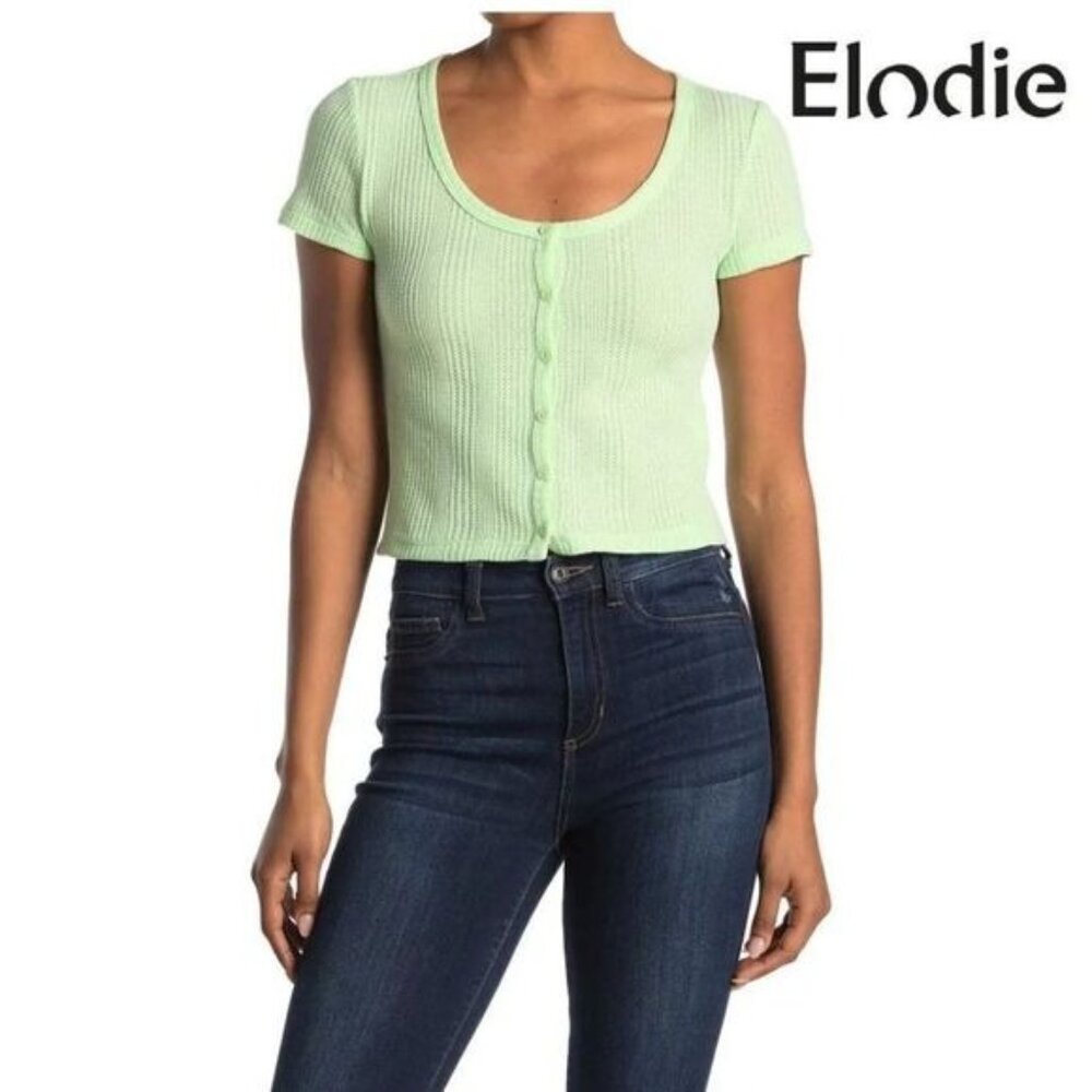 Women's Casual Summer Crop Top Short Sleeve Waffle Knit Button-Up Top by elodie - Picture 1 of 1